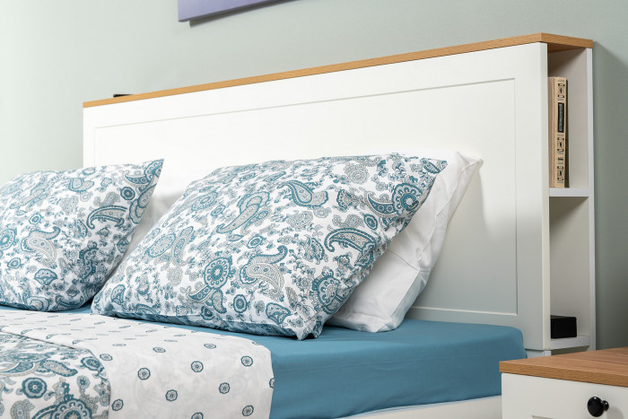 Остин 11.53 Кровать + ортопед + 16.47 Тумба под ТВ, белый шагрень/дуб крафт золотой