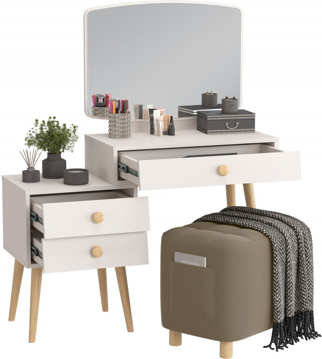 Афина Спальня 4-25901М1к.с. Трюмо + Банкетка 6-5127ТКВорех Вики, цвет кашемир серый/ткань орех, ШхГхВ 105х38,6х129 + 53х40х46 см., универс. сб.