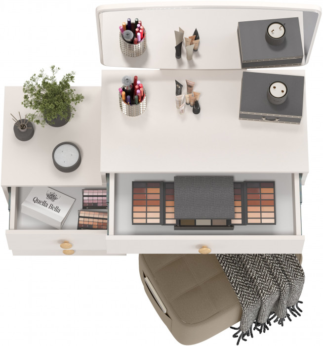 Афина Спальня 4-25901М1к.с. Трюмо + Банкетка 6-5127ТКВорех Вики, цвет кашемир серый/ткань орех, ШхГхВ 105х38,6х129 + 53х40х46 см., универс. сб.