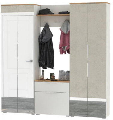 Октава Прихожая 25, цвет белый шагрень/дуб крафт золотой/фасады МДФ белый шагрень, ШхГхВ 193,7х35,4х197,6 см., универсальная сборка