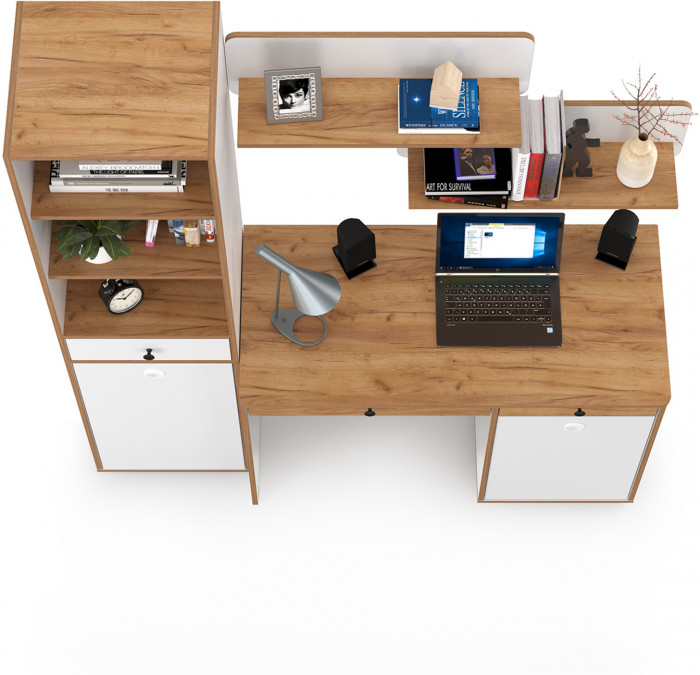 Вуди Компоновка № 04, цвет белый премиум/дуб крафт золотой, ШхГхВ 155х52,7х180,3 см., универсальная сборка