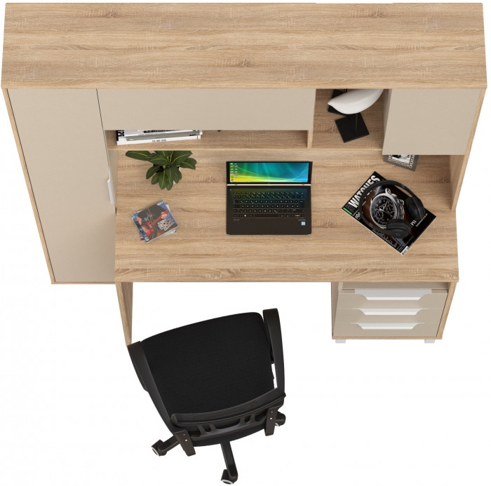 Стол компьютерный Комфорт 12.95N + кресло 103 чёрное, цвет дуб сонома/сатин, ШхГхВ 162х60,3х180 см., НЕ универсальная сборка