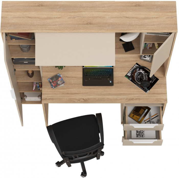 Стол компьютерный Комфорт 12.95N + кресло 103 чёрное, цвет дуб сонома/сатин, ШхГхВ 162х60,3х180 см., НЕ универсальная сборка