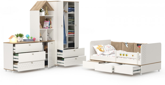 Эйп Детская № 1, цвет белый/дуб белый, сп. м. 800х1600 мм., б/м, основание есть, максимальная нагрузка 80 кг., рекомендуемая высота матраса 120 мм.