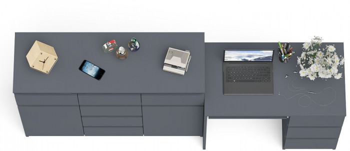 Мори компьютерный стол МС-6 правый + Комод МК1200.4, графит