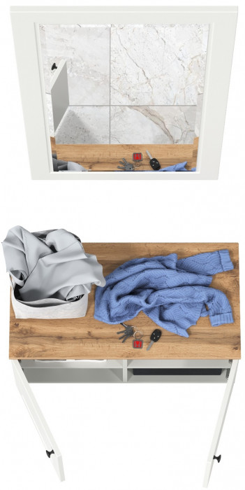 Остин 13.257 Тумба + 17.03 Зеркало, белый шагрень/дуб крафт золотой