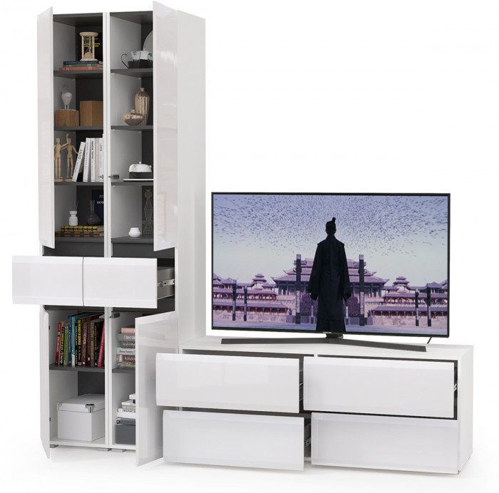 Сидней Комплектация № 017, корпус: белый/чёрный/фасады: МДФ белый глянец