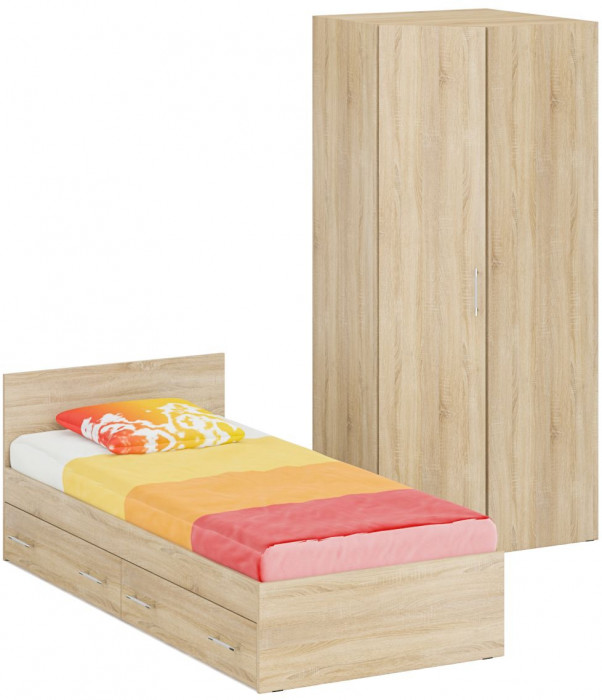 Кровать с ящиками 0900 + угловой шкаф Стандарт, дуб сонома