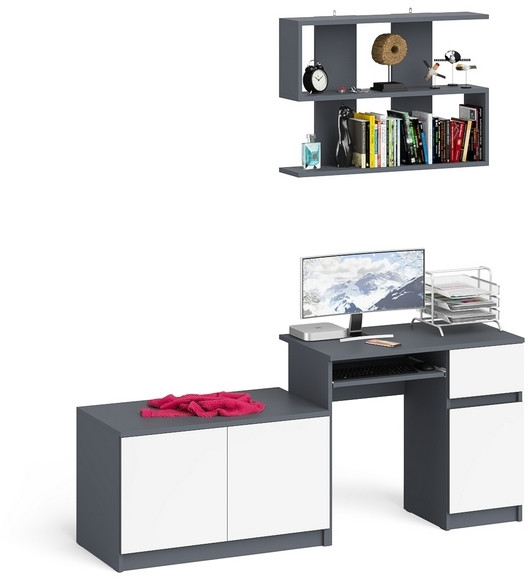 Мори компьютерный стол МС-1 правый + Тумба МА900.1 + Полка 900, графит/белый