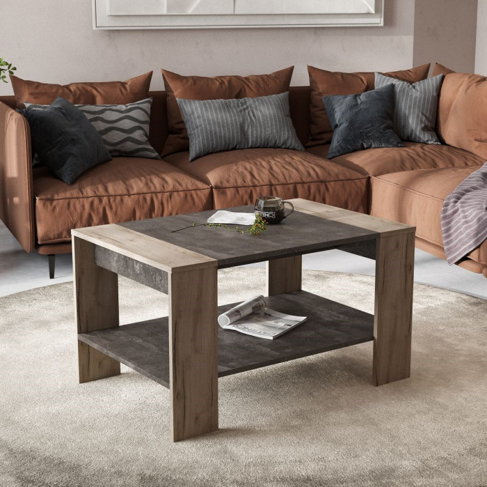 Стол журнальный РИО 2 (ножки светлые, столешница темная) дуб крафт серый/железный камень