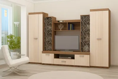 Гостиная Атлантида 4 ЛДСП Ясень шимо темный/Ясень шимо светлый