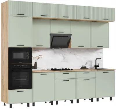 Модульная кухня Бьянка 3,0/1080м, Крафт золотой/Олива софт