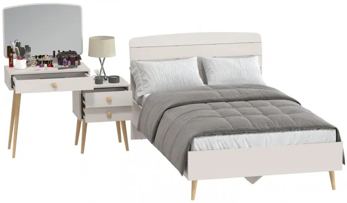 Афина Спальня Кровать 1200 + Трюмо, цвет кашемир серый, ШхГхВ 123,6х210,2х95,7 + 105х38,6х129 см., сп.м. 1200х2000 мм., б/м, основание есть