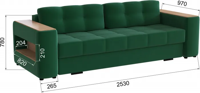 Диван раскладной Доро, изумруд/мдф дуб канадский