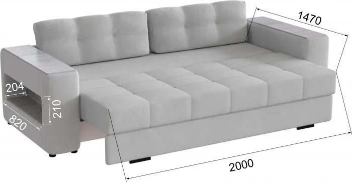 Диван раскладной Доро, светло-серый/мдф холст белый