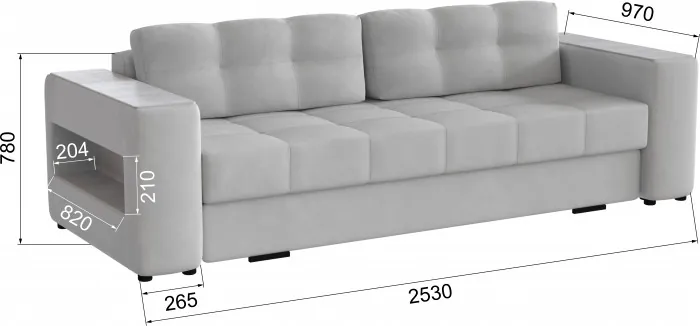 Диван раскладной Доро, светло-серый/мдф холст белый