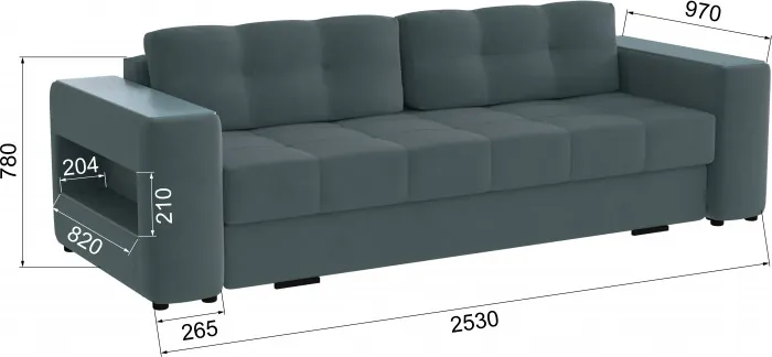 Диван раскладной Доро, серый/мдф бриз