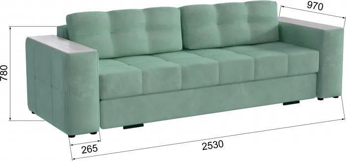 Диван раскладной Нави, мятный/мдф холст белый