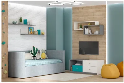 Модульная детская Клео набор 6 (Графит/Миндаль/Океан)