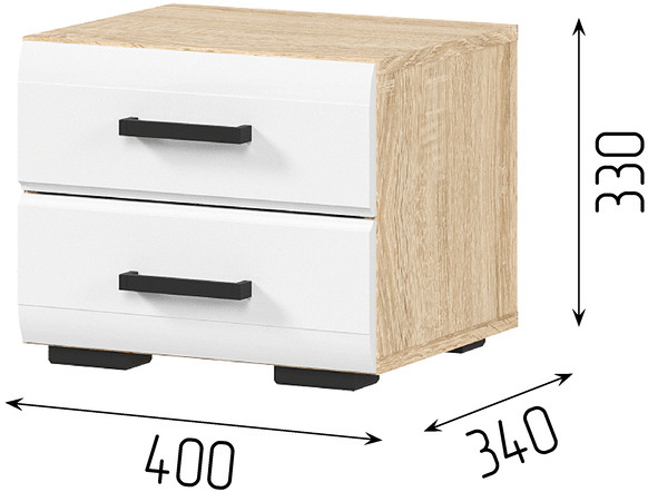 ЛИБЕРТИ ТБ 01 Тумба прикроватная (400х330х340) Фасад МДФ БЕЛЫЙ ГЛЯНЕЦ/Корпус ДУБ СОНОМА