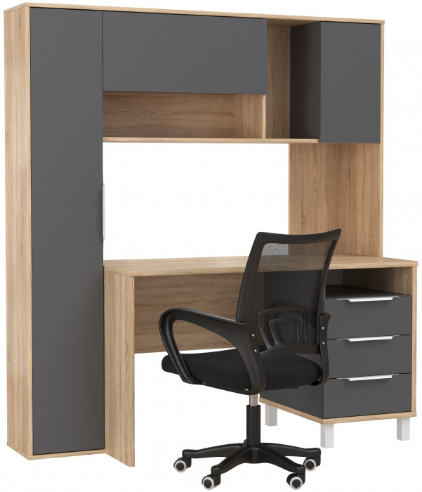 Стол компьютерный Комфорт 12.95N + кресло 103 чёрное, цвет дуб сонома/тёмно-серый, ШхГхВ 162х60,3х180 см., НЕ универсальная сборка