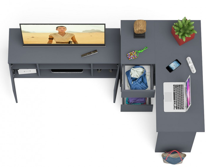 Мори компьютерный стол МС-16 левый + Тумба МТВ1200.1, графит