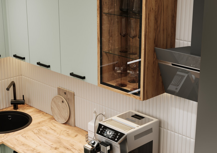 Кухня Техно 1,4х2,4м Компоновка №9, Крафт золотой/Олива софт