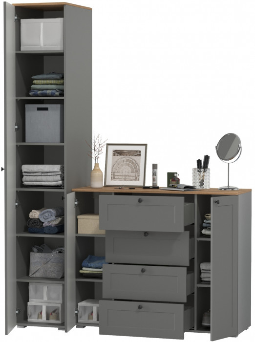 Остин Прихожая 09, цвет серый графит/дуб крафт золотой, ШхГхВ 160х54,3х229,6 см., универсальная сборка