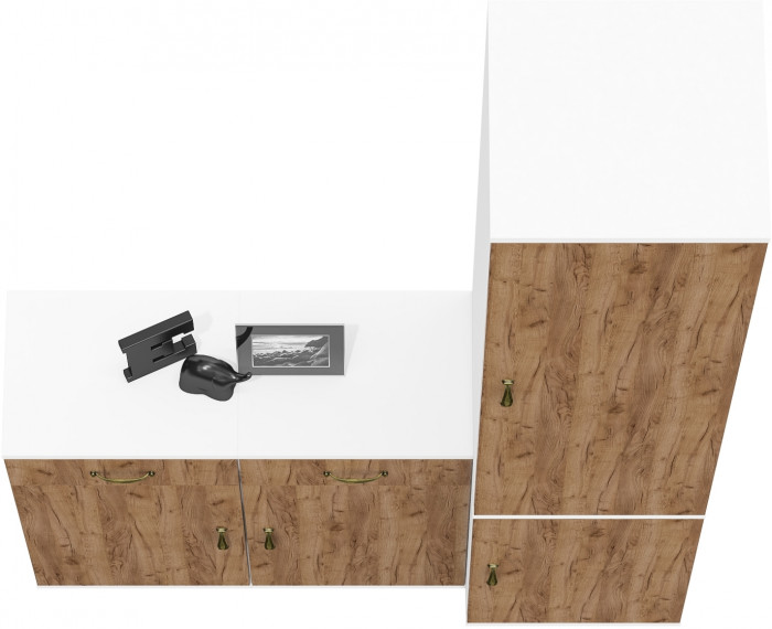 Лидер-8 Пенал МД 21Б + Тумба МД 3.15 + Тумба МД 3.15, белый шагрень/крафт золото