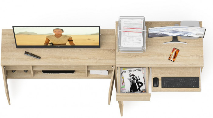 Мори компьютерный стол МС-1 левый + Тумба МТВ1200.1, дуб сонома