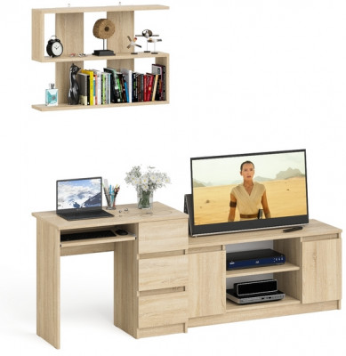 Мори компьютерный стол МС-6 правый + Тумба МТВ1200.1 + Полка 900, дуб сонома