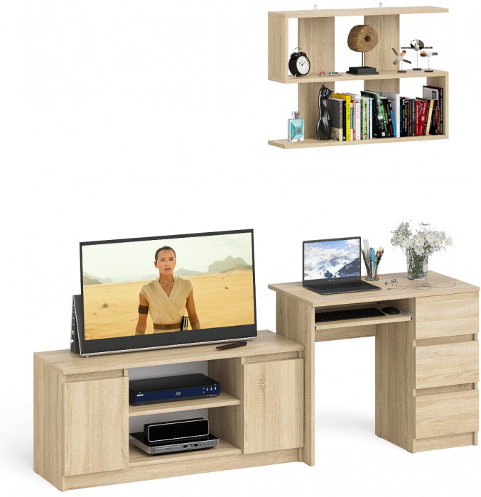 Мори компьютерный стол МС-6 правый + Тумба МТВ1200.1 + Полка 900, дуб сонома