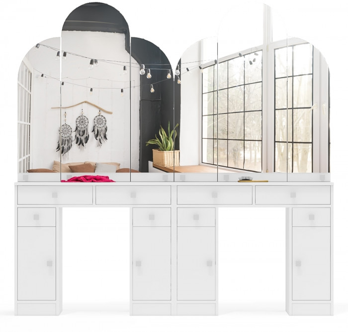 Два туалетных столика Трельяжа МД №2, цвет белый шагрень, ШхГхВ 180х31х178 см. (Трельяж (Туалетный столик № 2))