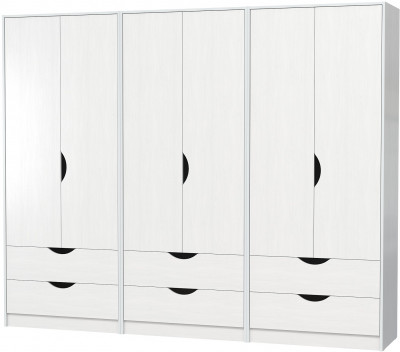 КР100 Уна 13.327 Три шкафа для одежды, цвет белый(структура Поры дерева), ШхГхВ 251,4х49,7х205,3 см.