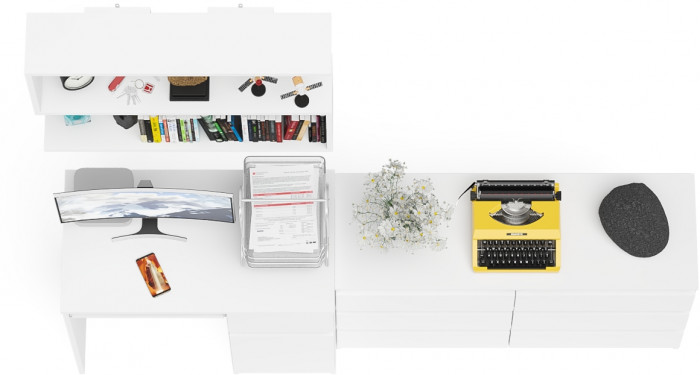 Мори компьютерный стол МС-1 правый + Комод МК1200.6 + Полка 900, белый