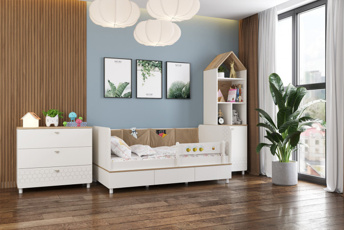 Эйп Детская № 3, цвет белый/дуб белый, сп. м. 800х1600 мм., б/м, основание есть, максимальная нагрузка 80 кг., рекомендуемая высота матраса 120 мм.