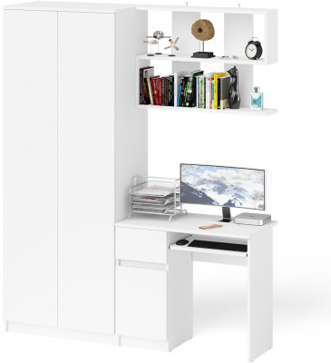 Мори Стол компьютерный МС-1 левый + Шкаф МШ800.1 + Полка 900, цвет белый, ШхГхВ 170,4х50,4х209,6 см., НЕ универсальная сборка