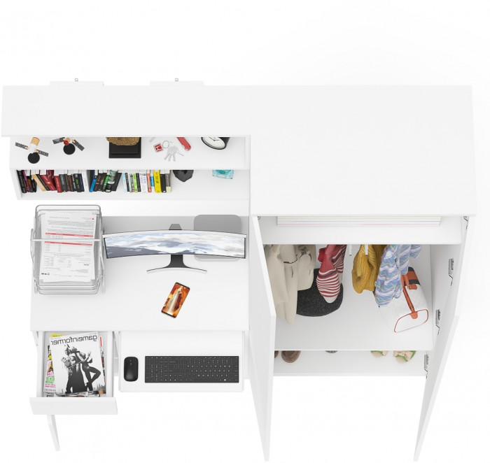 Мори Стол компьютерный МС-1 левый + Шкаф МШ800.1 + Полка 900, цвет белый, ШхГхВ 170,4х50,4х209,6 см., НЕ универсальная сборка