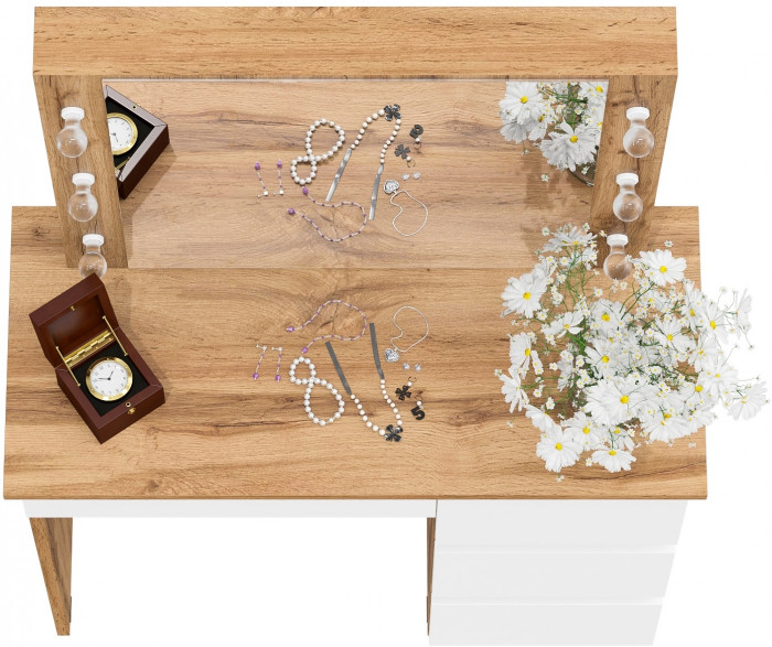 Стол косметический с подсветкой Сура, дуб вотан/белый