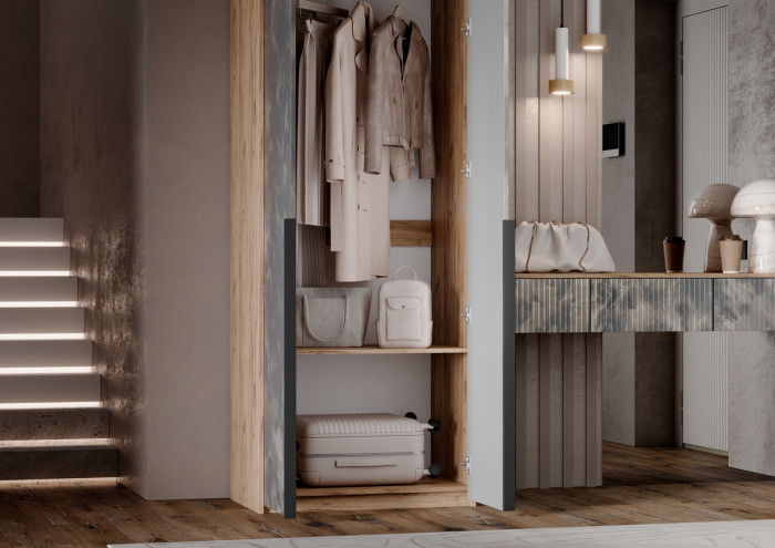 Тумба косметическая со шкафом 2х-ств Марвэл, Крафт золотой/Мальта грей