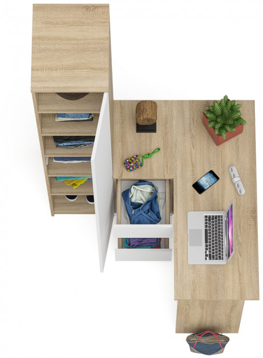 Мори компьютерный стол МС-16 левый + Пенал МШ400.1, дуб сонома/белый