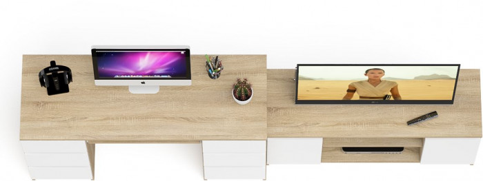 Мори компьютерный стол МС-2 + Тумба МТВ1200.1, дуб сонома/белый