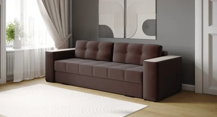 Диван раскладной Виконт, коричневый/мдф сандал белый