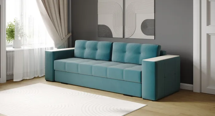 Диван раскладной Нави, бирюза/мдф клен кремовый