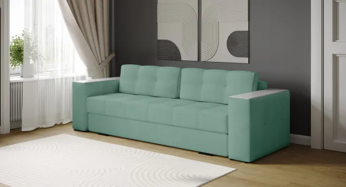 Диван раскладной Нави, мятный/мдф холст белый