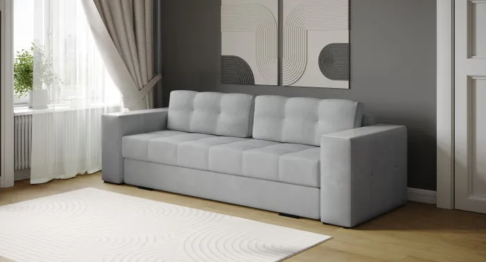 Диван раскладной Нави, светло-серый/мдф холст белый