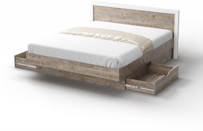 Кровать двуспальная 160х200 "Эстель-1" с ящиками - Дуб полярный/Сосна натуральная