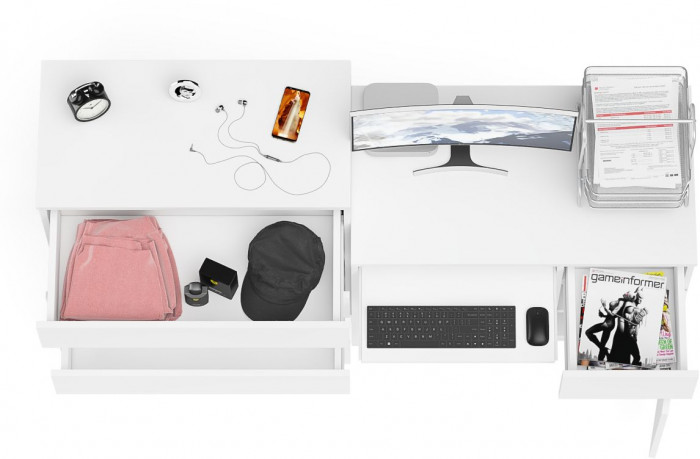 Мори Стол компьютерный МС-1 правый + Комод МК800.4, цвет белый, ШхГхВ 170,4х50х94 см., выдвижной ящик справа, НЕ универсальная сборка