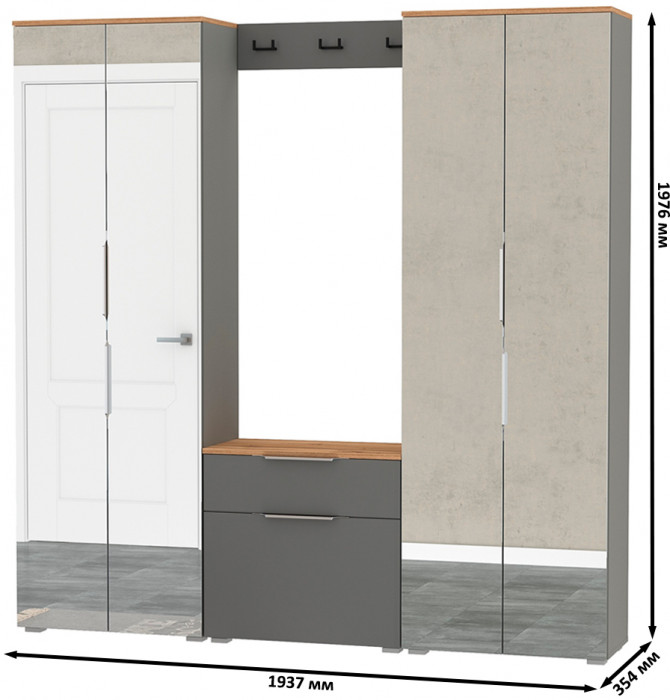 Октава Прихожая 26, цвет серый графит/дуб крафт золотой/фасады МДФ серый графит, ШхГхВ 193,7х35,4х197,6 см., универсальная сборка