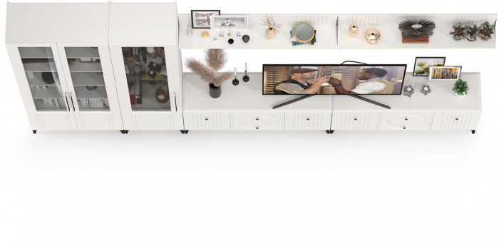 Валенсия Гостиная № 086, цвет ЛДСП белый шагрень/МДФ белый шагрень, ШхГхВ 405,3х38,3х225,2 см., универсальная сборка